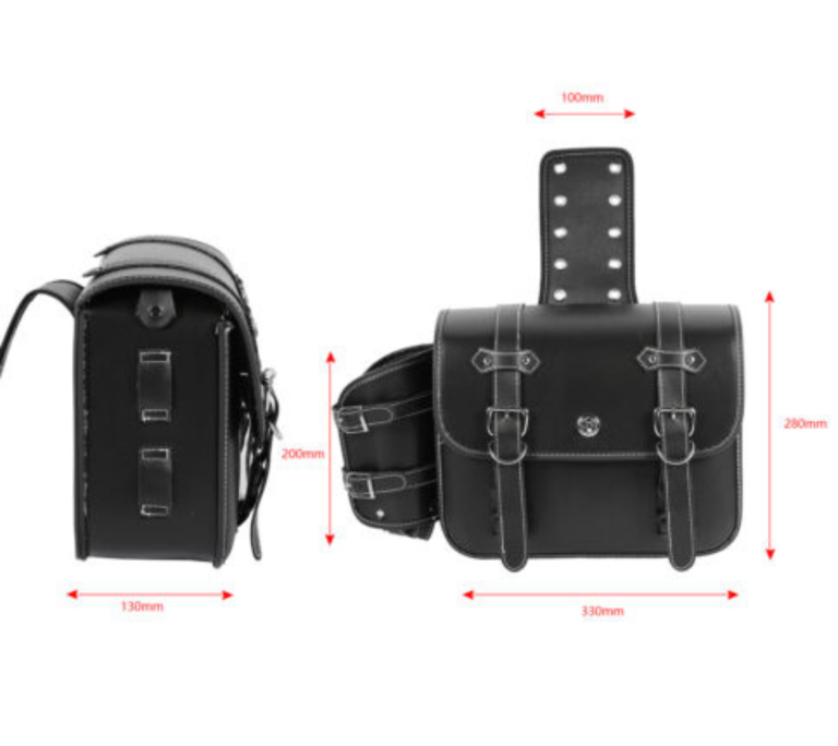 Universal 5.12” Wide Leather Motorcycle Saddlebags with Bottle Holder - Image 3