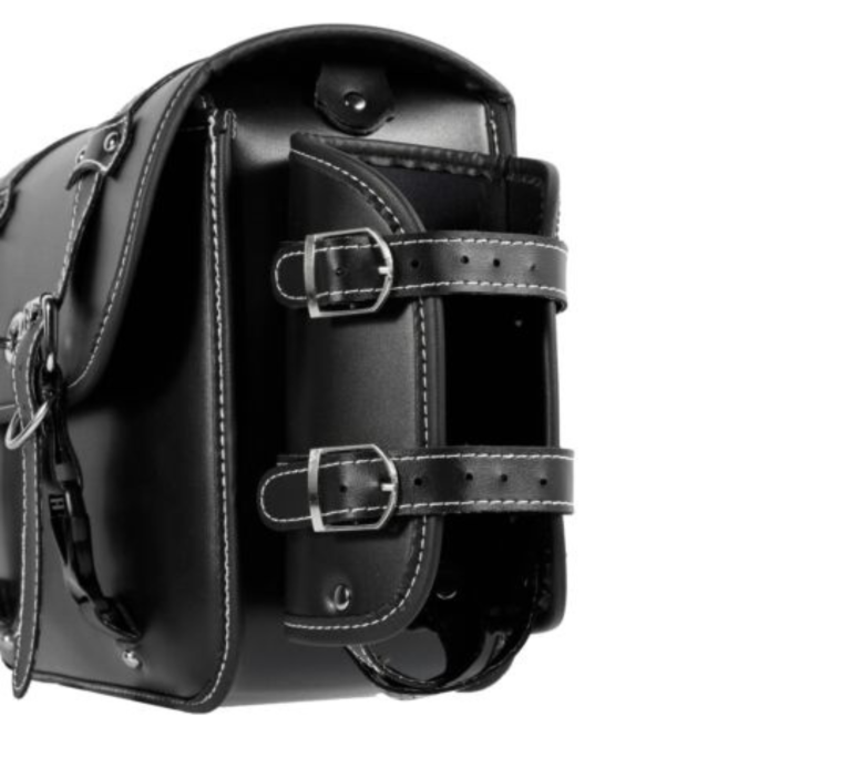 Universal 5.12” Wide Leather Motorcycle Saddlebags with Bottle Holder - Image 4