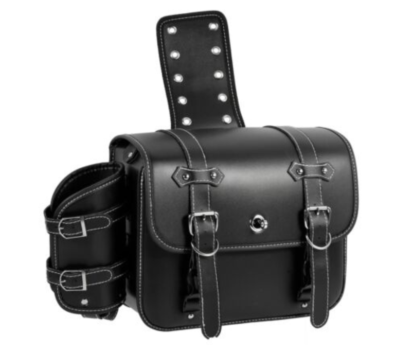 Universal 5.12” Wide Leather Motorcycle Saddlebags with Bottle Holder - Image 5