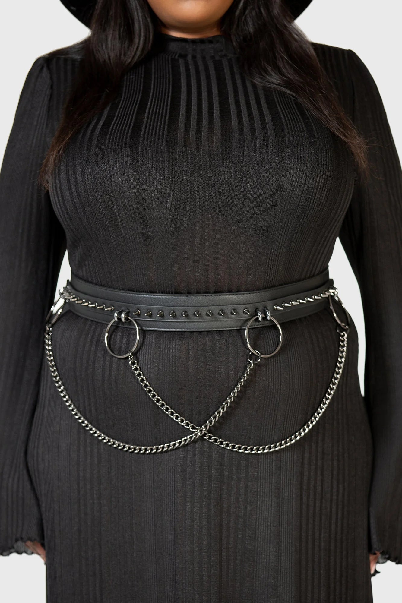 Black Studded PU Leather Corset Belt with O-Ring Chains & Spikes – Gothic Chain Waist Belt - Image 5