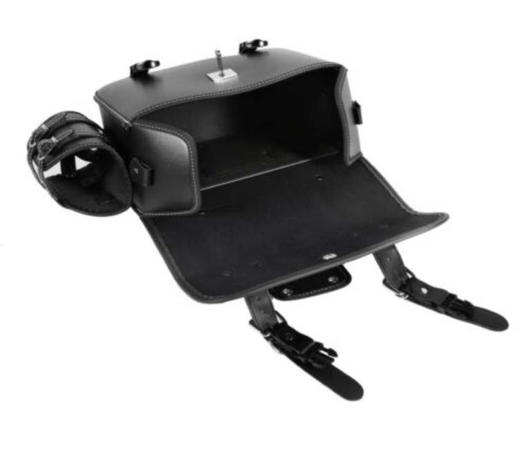 Universal 5.12” Wide Leather Motorcycle Saddlebags with Bottle Holder - Image 6