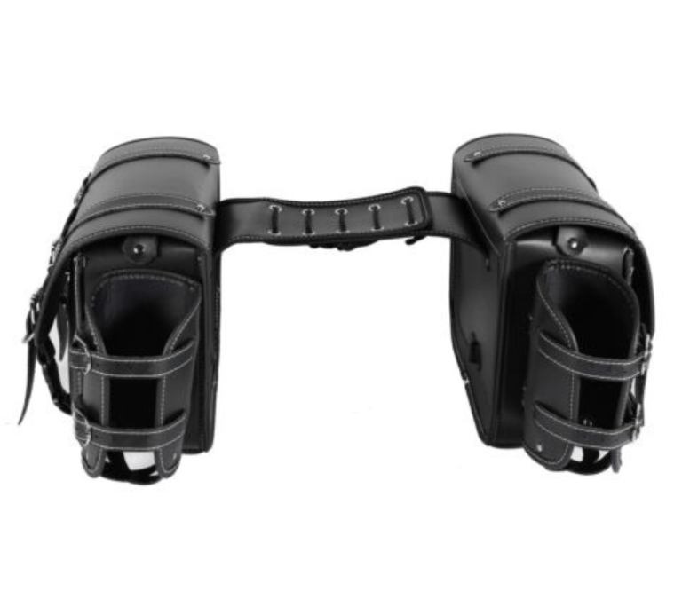 Universal 5.12” Wide Leather Motorcycle Saddlebags with Bottle Holder - Image 9