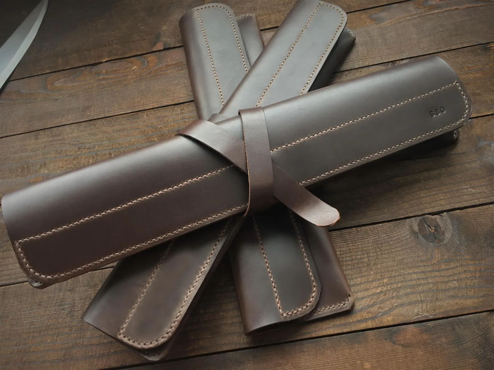brown leather knife case