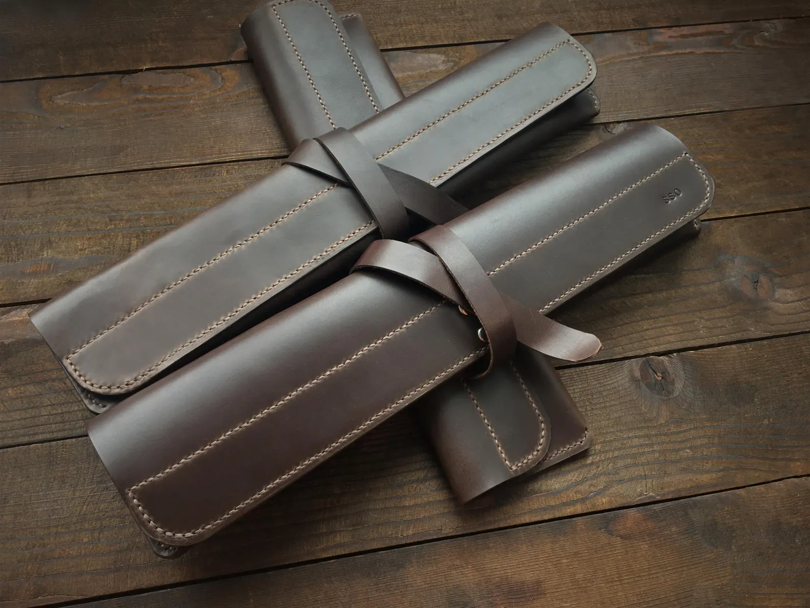 dark brown leather knife case